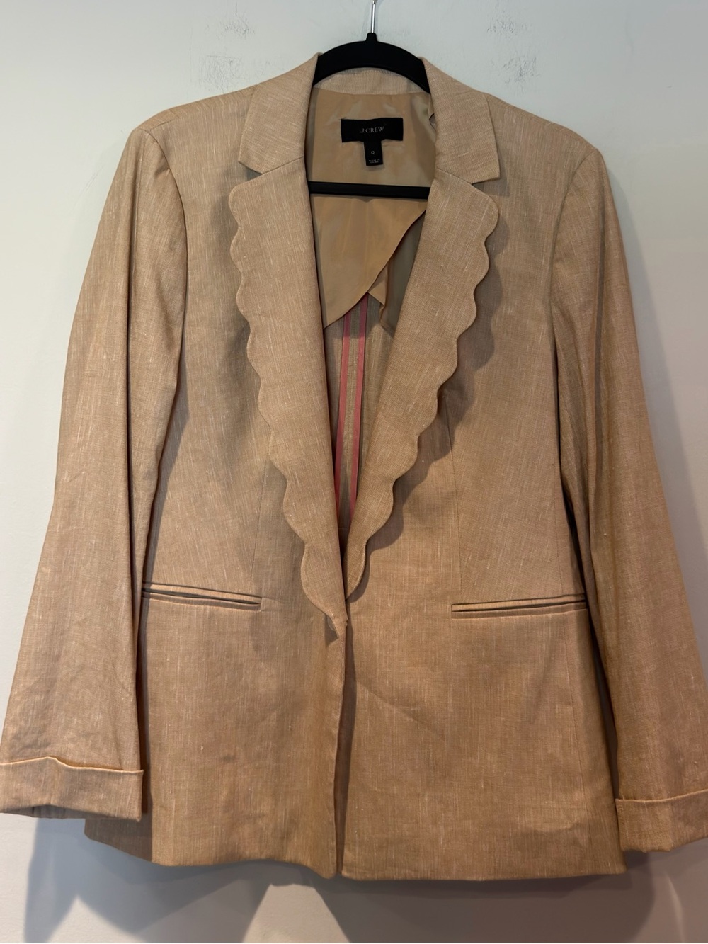 J. Crew Women's Gamine Scalloped Edge Linen-Blend Blazer in Beige
